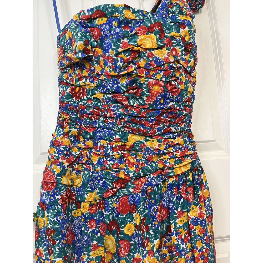 Vintage Albert Nipon 100% Silk Floral Ruched Dress Size 4 - Picture 4 of 10